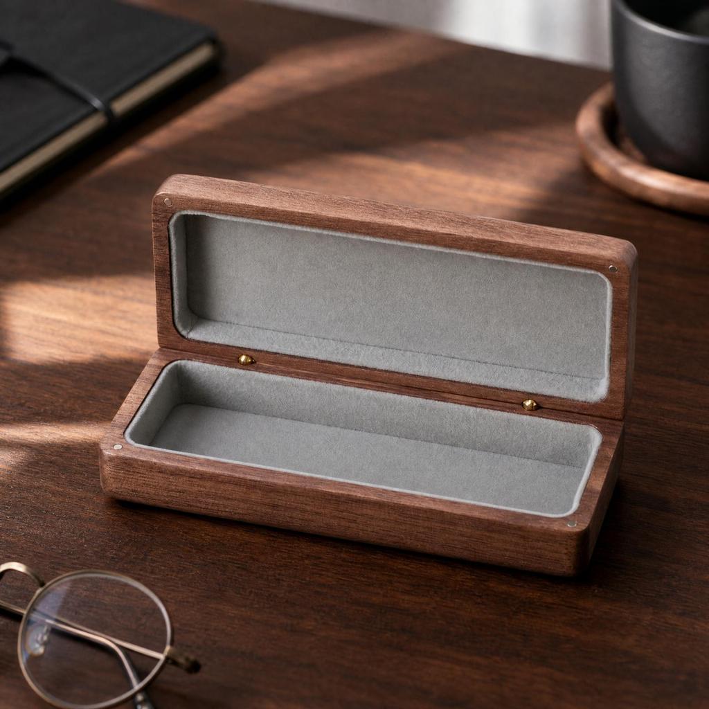 Solid Wood Eyeglasses Case Sturdy Wooden Glasses with Hinged Lid