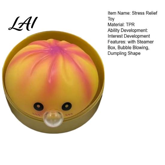 Dumpling Squeeze Toy Bubble Blowing with Steamer Box Soft Steamed Calming Hand Bun Sensory Decompression Dough Stress Ball Fidget TPR