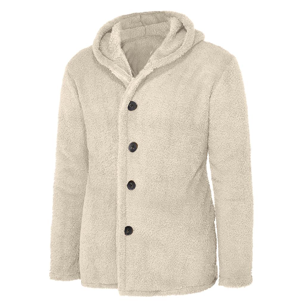 Chaqueta de felpa informal holgada de color puro con capucha nueva para otoño e invierno para hombre