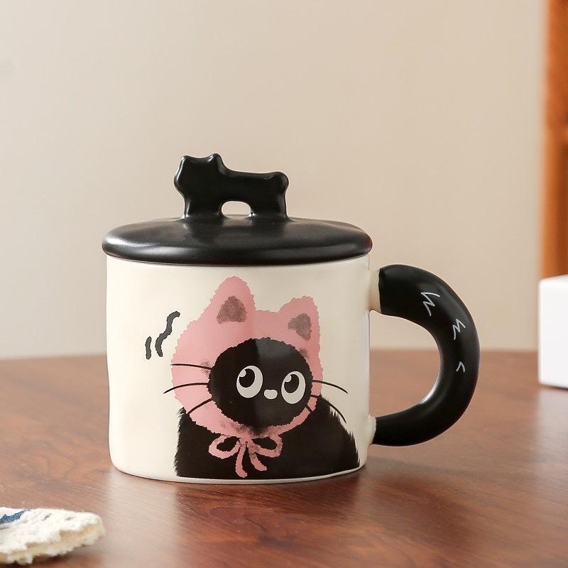 Cute cat cup office mug with lid water cup ceramic couple gift box birthday gift