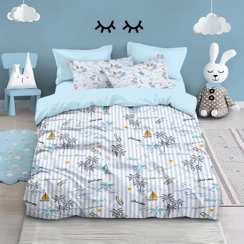 Voyage Series Duvet Cover Set Cartoon Ocean Sailboat Bedding Sets For Kids Bedroom Duvet Cover Pillow Case Single Double King