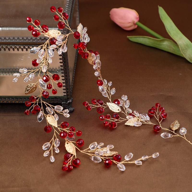 Meier Bridal headband hair accessories braided leaf crystal headband headband headband 5.5*43cm, красный