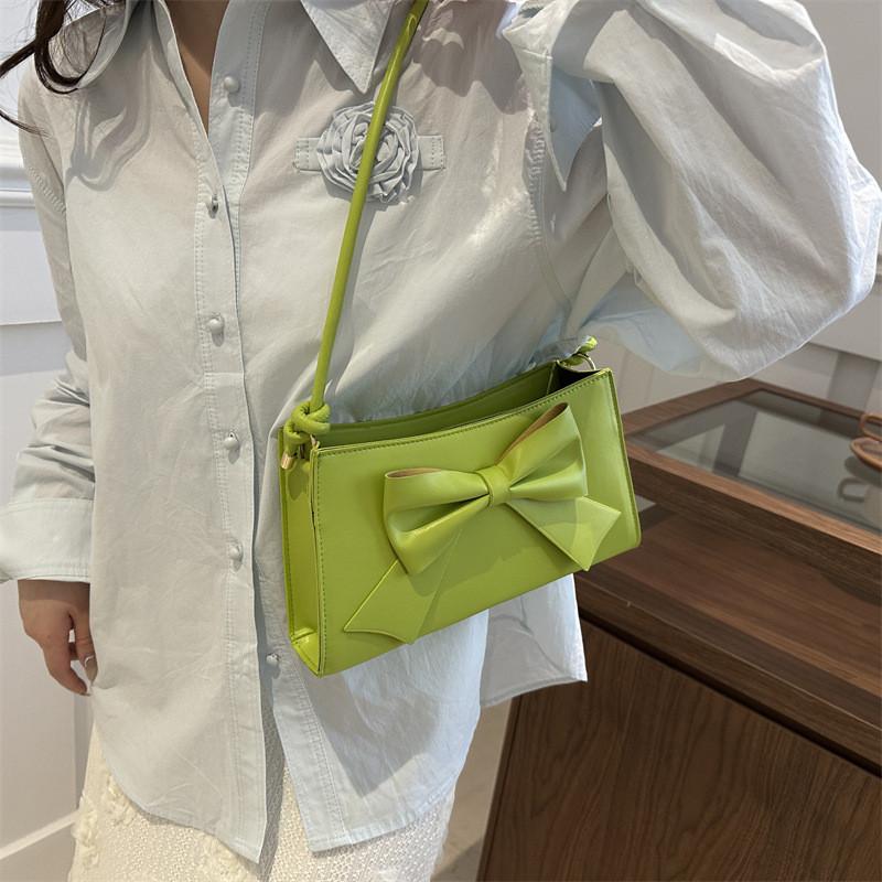 Sophisticated Bowknot Handbag For Women 2024 Summer Street Style Medium Crossbody Bag In Pu Leather