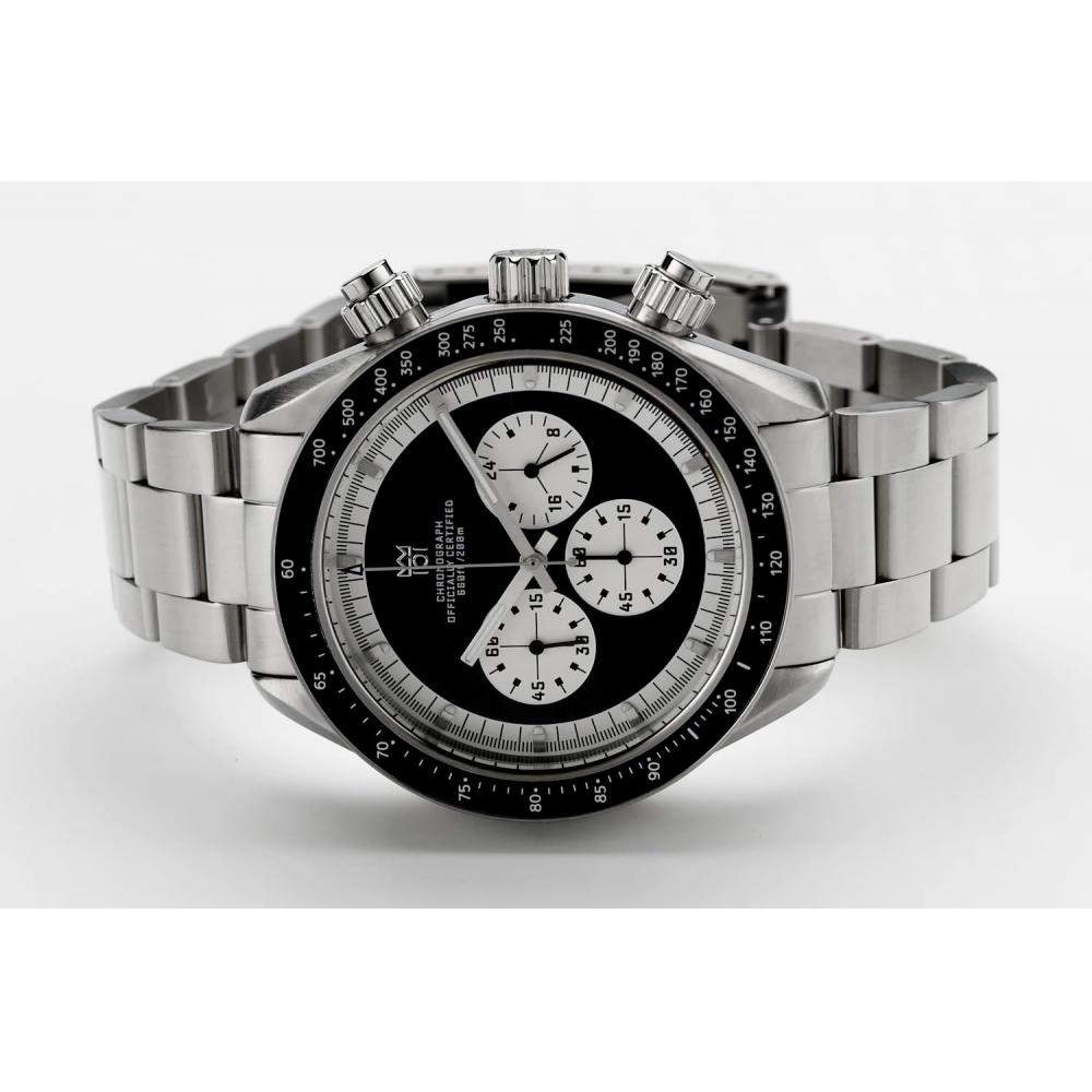 [HYAKUICHI 101] Classic Chronograph Non-Date 200m Waterproof Watch Center Chrono Men's Black Panda