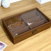 Walnut Grain Jewelry & Glasses Storage Box - Light Luxury, Retro, Dustproof, Large Capacity Display