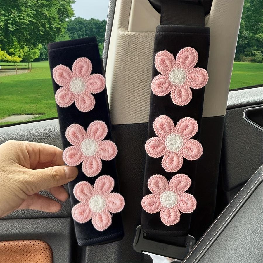 2pcs Pink Car Seat Belt Covers, Comfortable Shoulder Pads For Driving Comfort Enhancement Vehicle Safety Strap Cover Floral Shoulder Covers