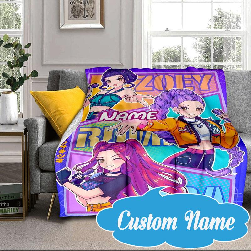 Custom Name KPop Cartoon Blanket bed sofa Blanket Flannel Blanket for Camping, Hiking, Picnic Essentials,gift for Fan family