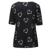 Women Hearts Print V-neck Lace Patchwork Short Sleeve T-shirt Pullover Blouse