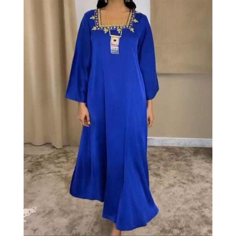 Four Square Collar Gold Silk Diamond Middle East Indonesia Saudi Arabia Turkey Dubai Robe Dress Dresses