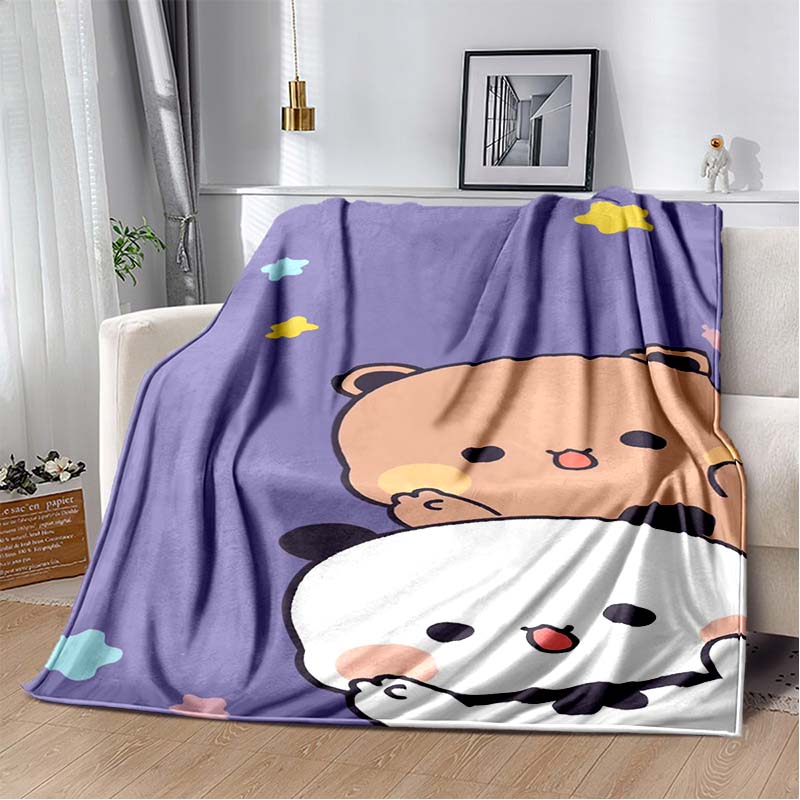 Cute Bubu and Dudu Series Blanket Cartoon Print Kids Warm Flannel Soft Comfortable Home Travel Blanket Bed Blanket Birthday Gift