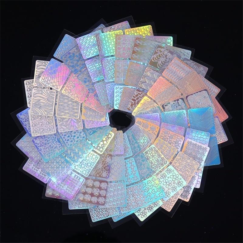 72/144 ks Vinyl Hollow Stickers Manikúra Laserová špička se zakřivenou vlnou Šablona pro razítkování nehtů Nástroj na nehty