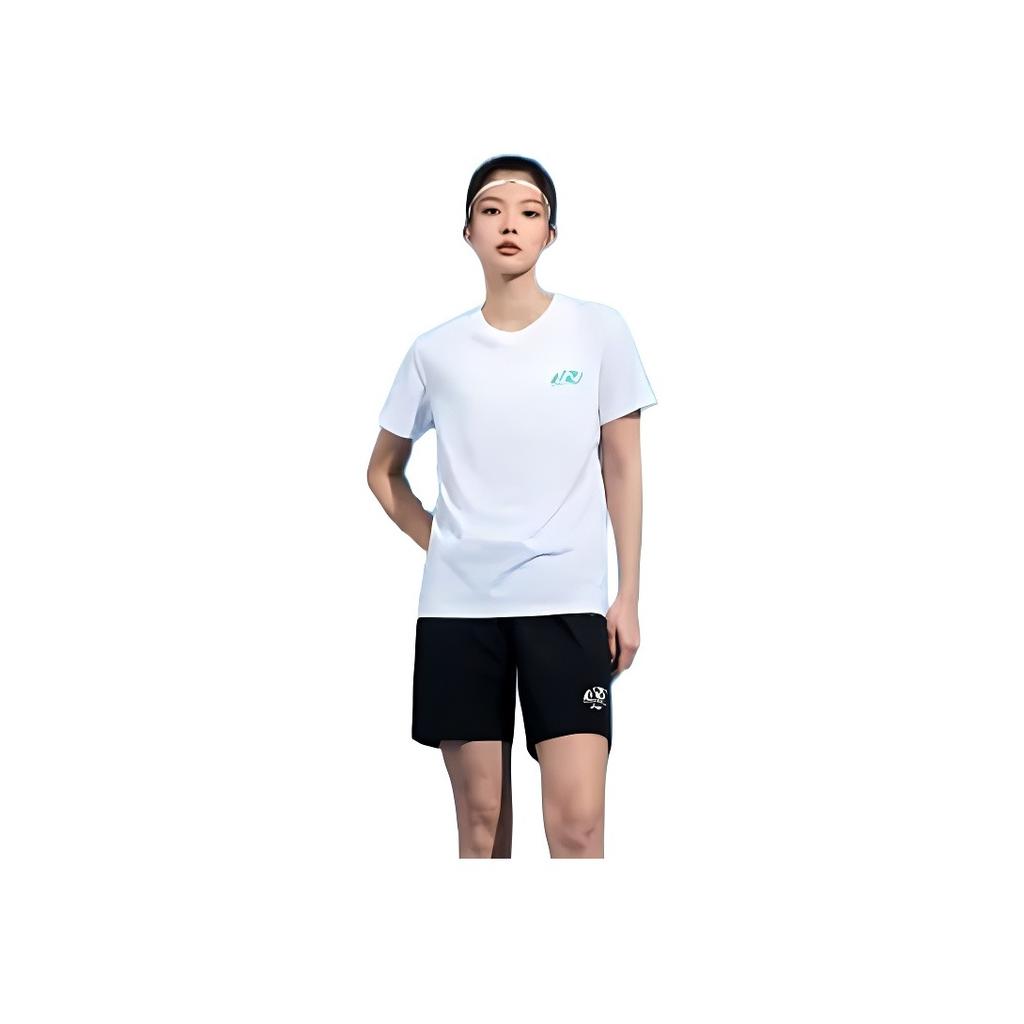 Li Ning Table Tennis Series Logo Print Breathable Moisture-Wicking Sports Casual Short Sleeve T-Shirt Unisex Tops White ATSV607-2