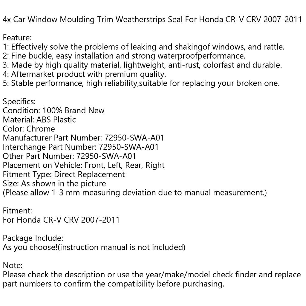 4x Auto Raamlijst Sierstrip Weerstrips Afdichting Past Voor Honda CR-V CRV 2007-2011