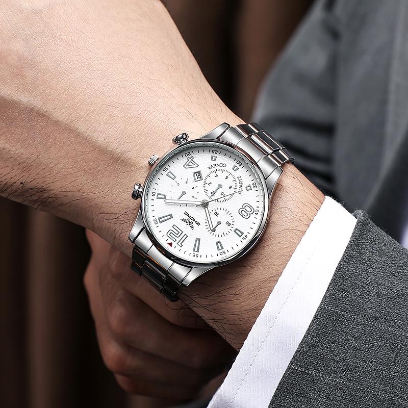 Watch Large Dial Three Eyes Men'S Watch Calendar Quartz Watch Fashion Steel Belt Watch Men'S