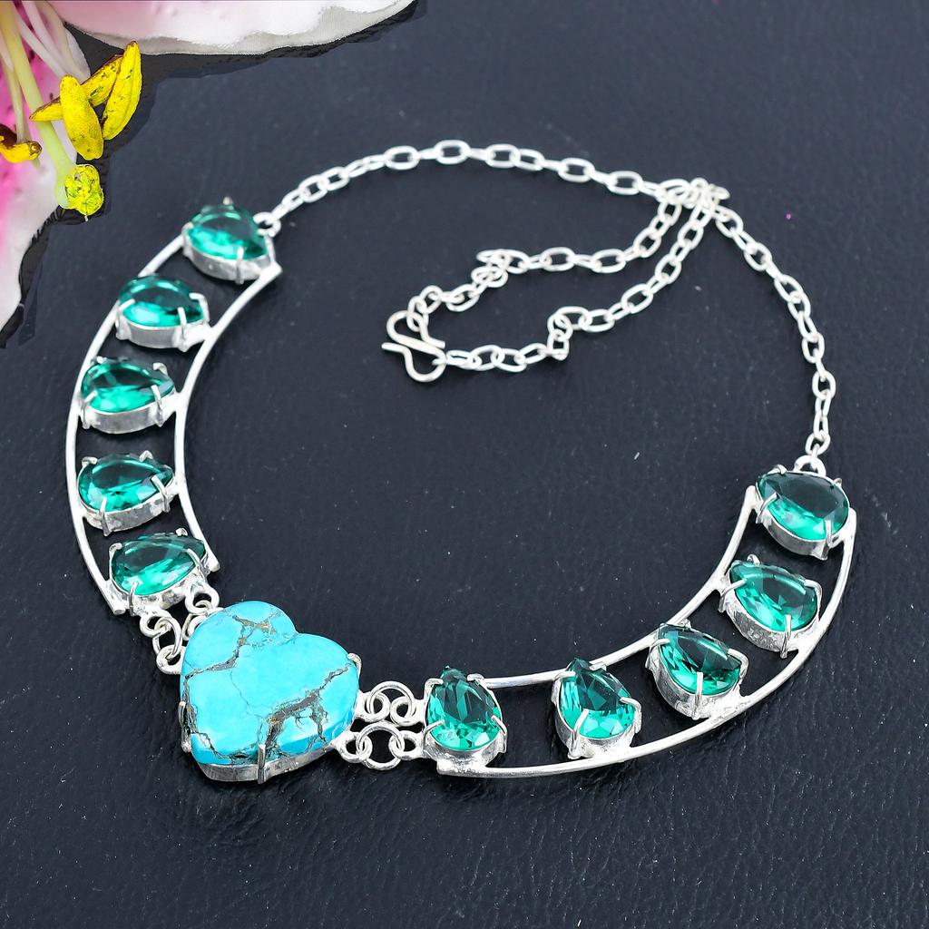 Tibetan Turquoise, Tourmaline 925 Sterling Silver Jewelry Necklace 18" KG-1855
