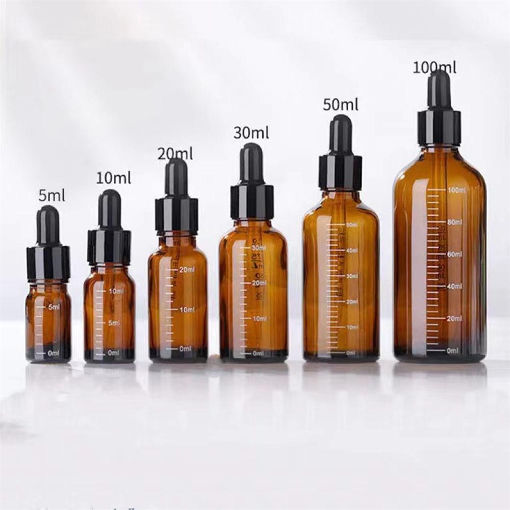 5pcs 5-100ml Graduated Dropper Bottle With Silicone Head Essential Oil Empty Dispenser High-Grade Light-Proof Glass Medicine Bottle