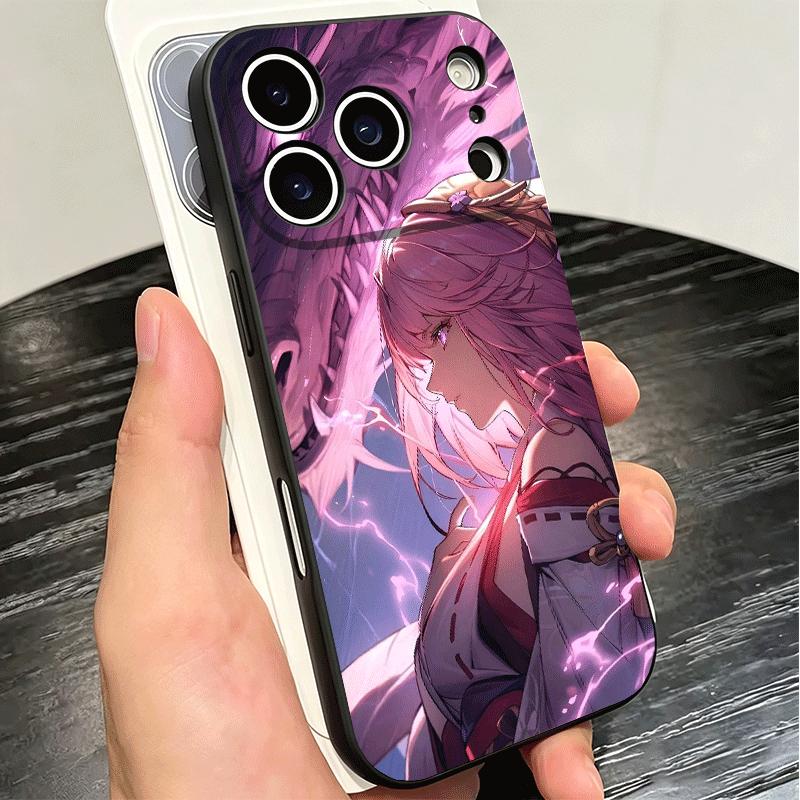 Genshin Impact Yae Miko Soft Phone Case for iPhone 16 16E 17 Air 15 Pro Max 14 Plus 13 Mini 11 12 7 Black Cover Back Shell