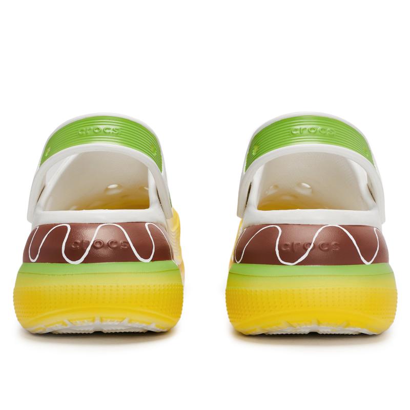 Crocs Crush Clog 811 Delicious Crab Burger Special Shoe Box Hamburger Dopamine Hole Shoes Unisex White Brown Yellow and Green