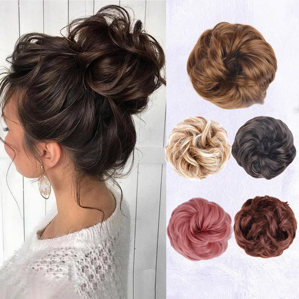 Synthetische Mode lockiger unordentlicher Chignon-Haarknoten Haarschmuck elastische Faser Haarteil Chignon für Frauen Hochzeitsfeier den täglichen Gebrauch