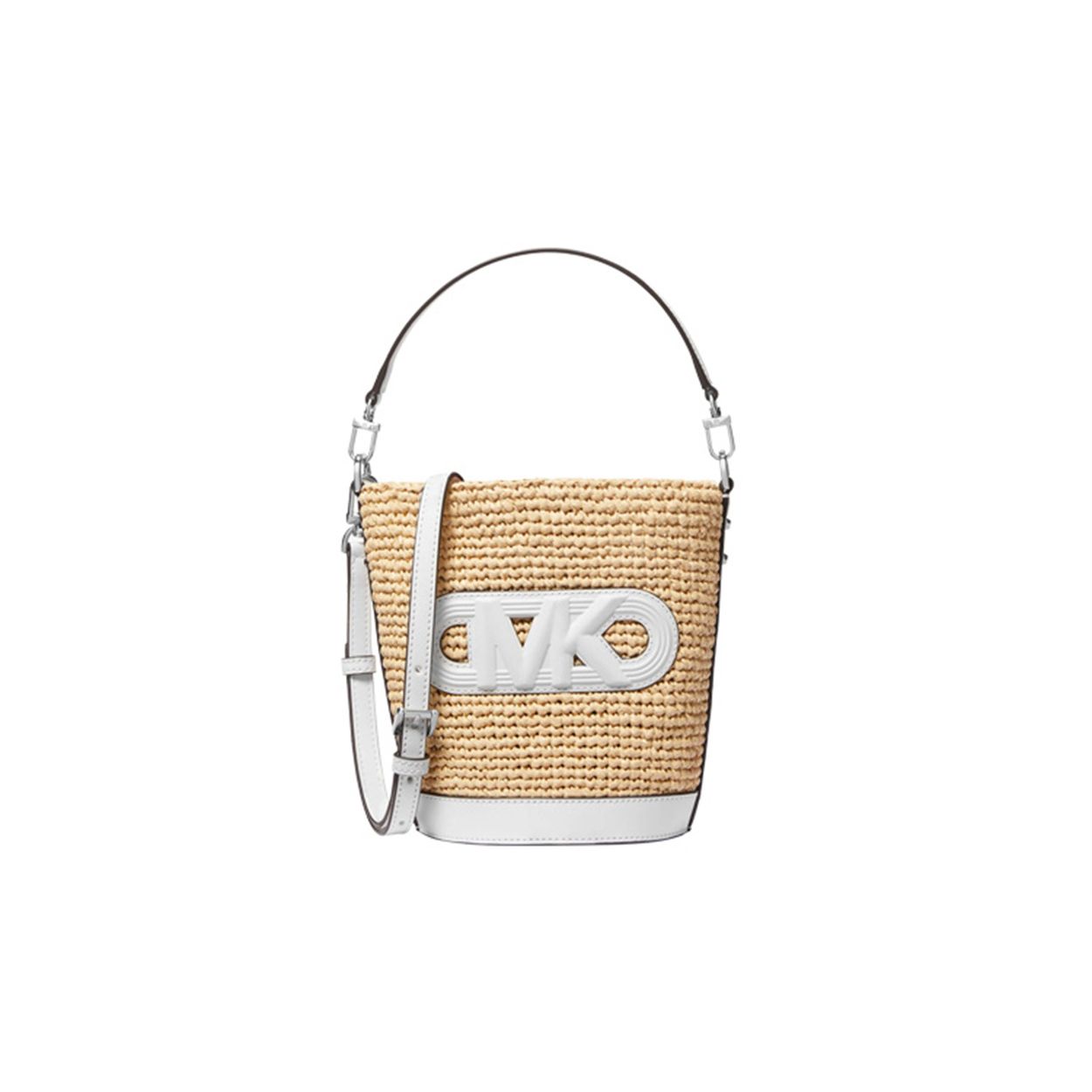 

Michael Kors MK Townsend Straw And Fabric Mixed Faux Leather Bucket Bag Women Bags Natural White 32S4S10C5O-884 Basic Set (Bag+Dust Bag)