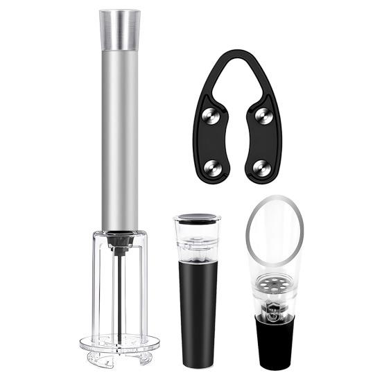 

Bottle Opener Pneumatic Automatic Cork Remover with Foil Cutter Wine Pourer And Vacuum Stopper Wine Tasting Tools срібний
