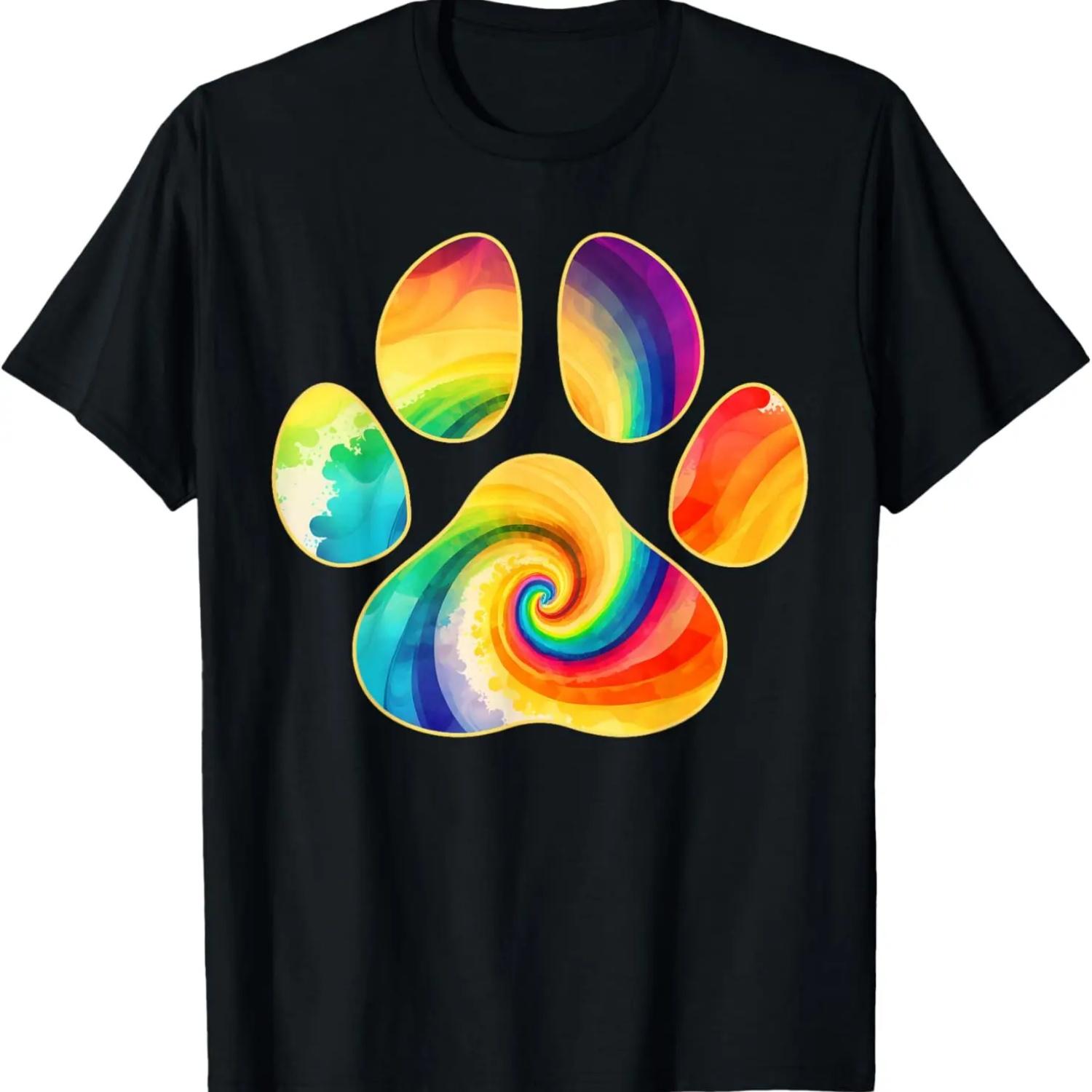 

Милая tie-dye футболка для любителя собак с отпечатками лап, для владельца питомца, tie-dye с отпечатками лап S чёрный