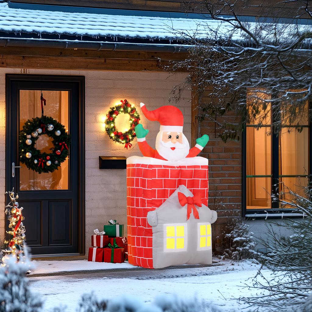 Inflatable Christmas Decoration, Santa Claus in Chimney, LEDs, Blower