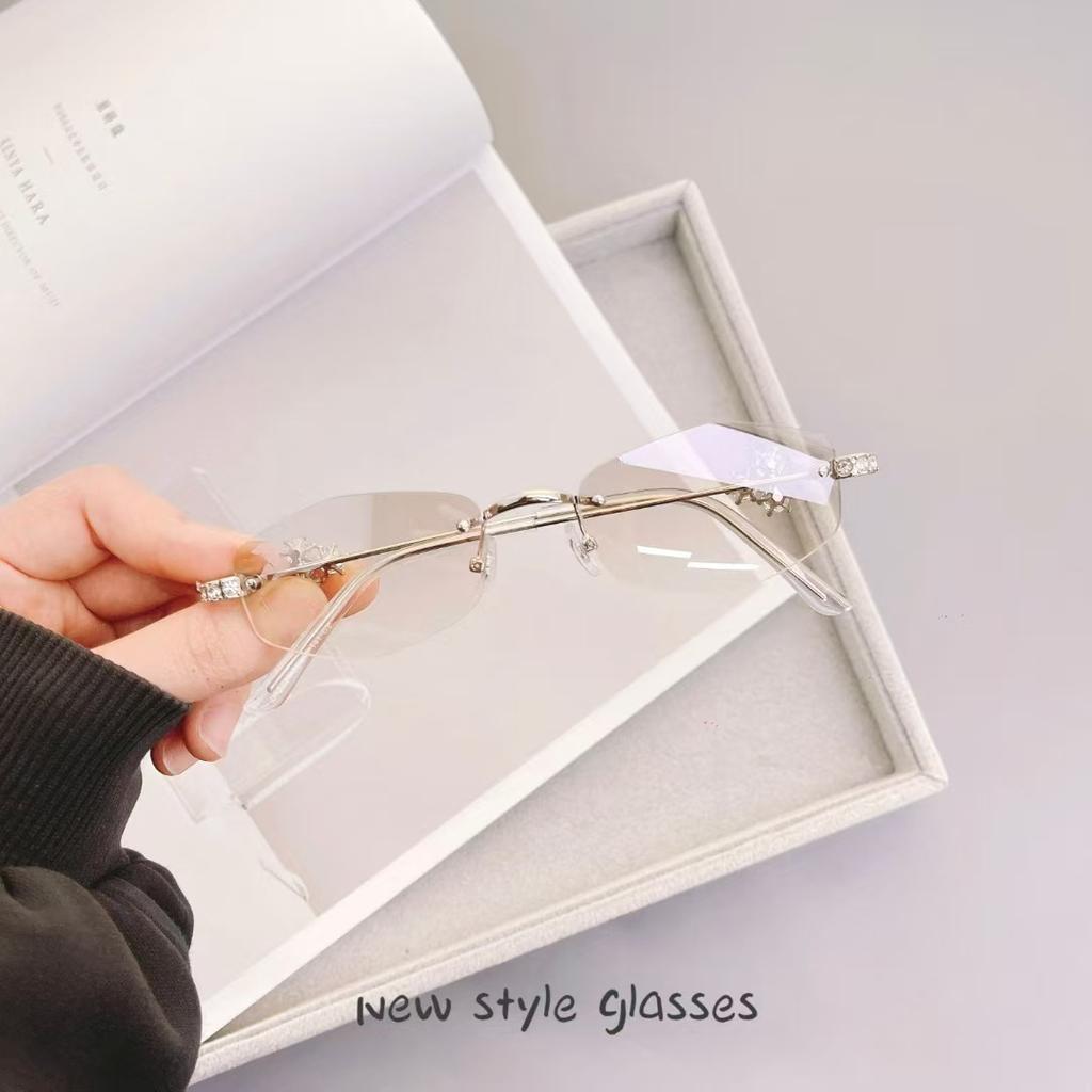 Korean Fashion Women'S Sunglasses Oval Shape Rimless Anti-Glare Sun Glasses Women Rhinestone Decoration Female Sunglass