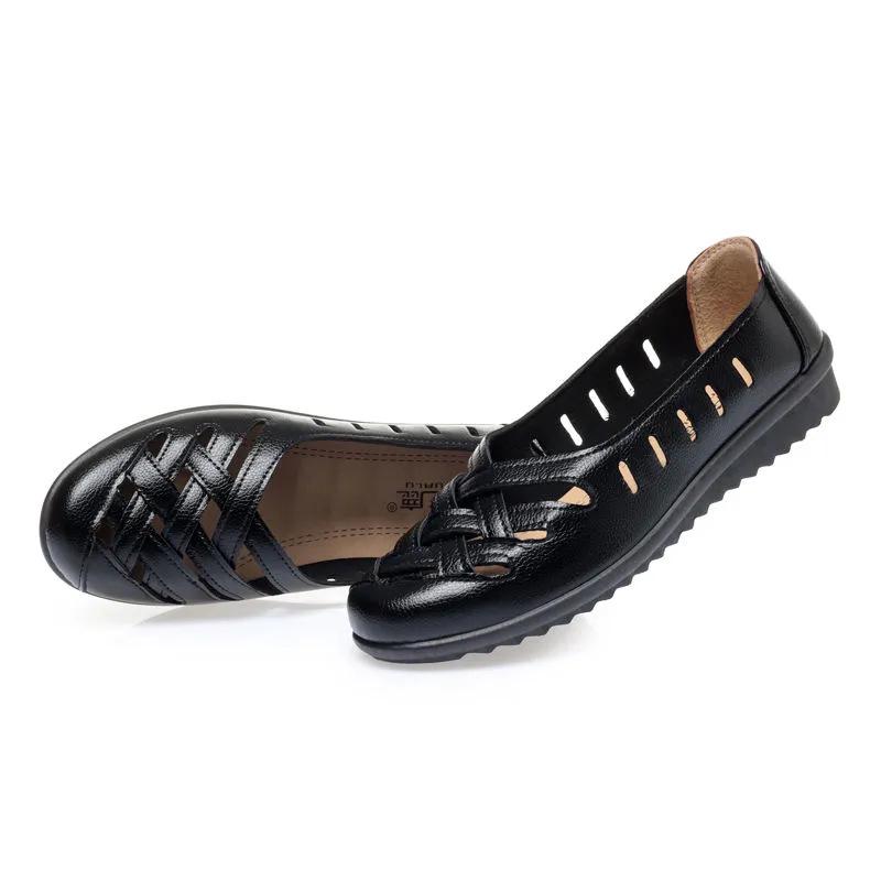 

Женские сандалии из кожи с мягкой подошвой и нескользящей подошвой для женщин среднего и пожилого возраста – Дышащие туфли на плоском каблуке для мам 36