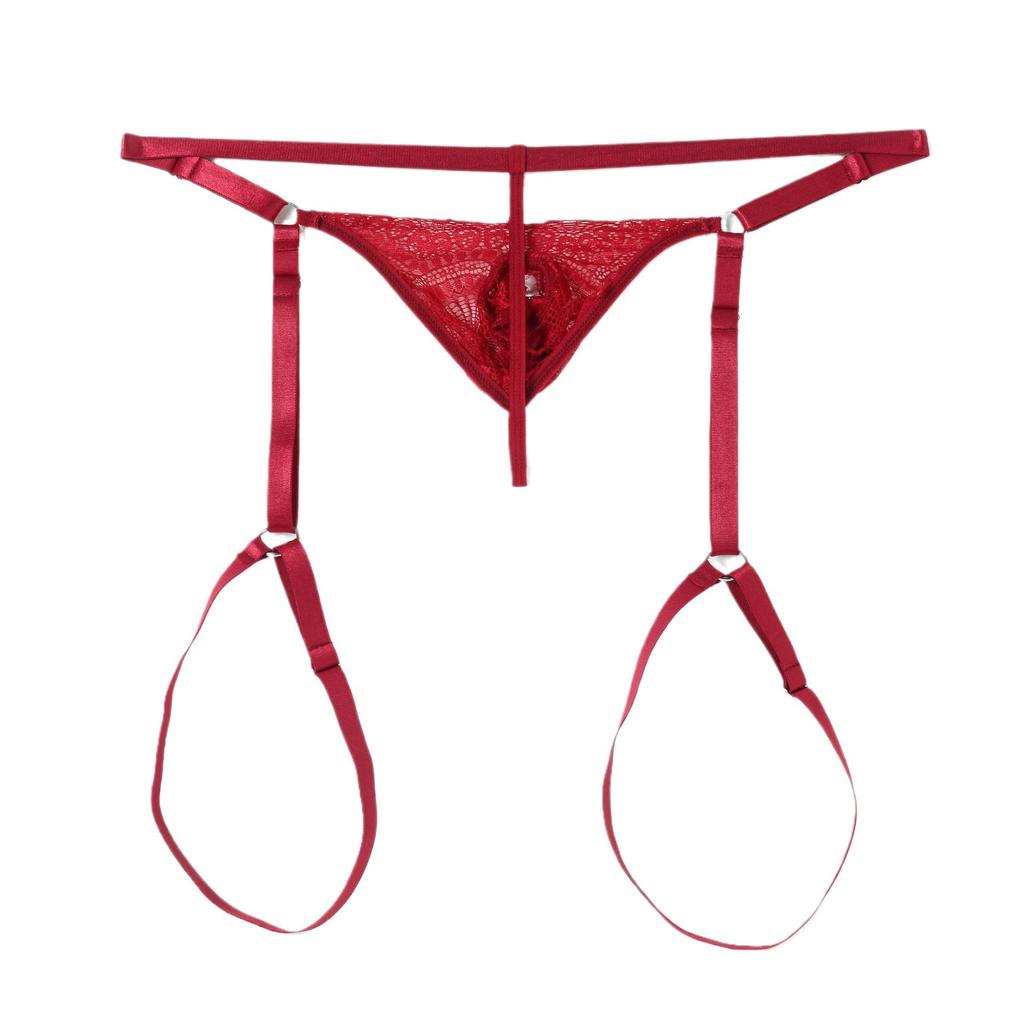 Men's sex underwear adjustable hole lace men's boxers perspective sexy men's sex thong