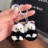 Black Mink Fur Panda Keychain Soft Plush Mink Keyring Fashion Mini Mink Pendant  Backpack Decor