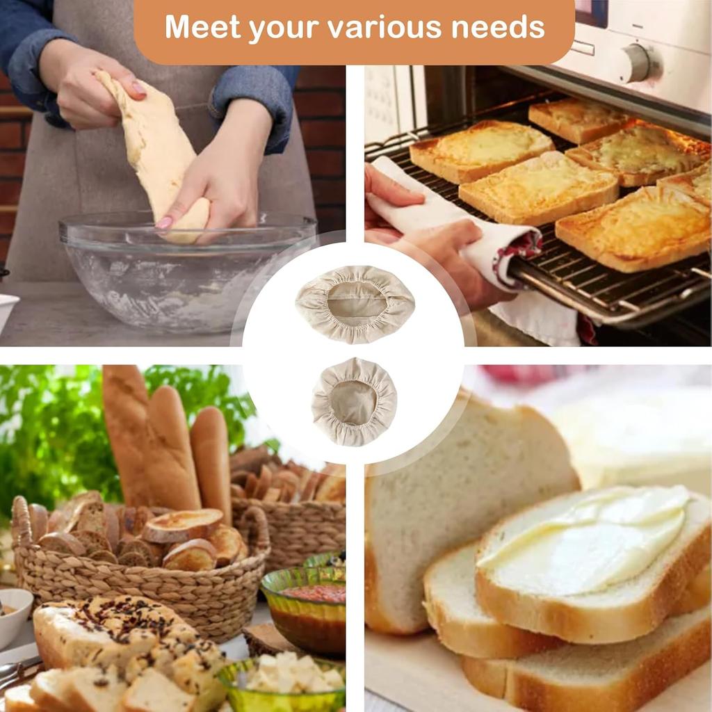 4 Pcs Banneton Bread Proofing Basket Linen Cloth Liners, 10 Inch Baking Dough Basket Cover Round and Oval Linen Sourdough Proofing Banneton Cloth for
