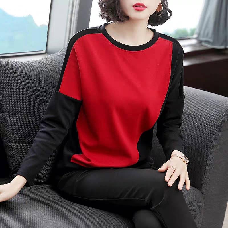 

Office Lady Fashion Patchwork O-neck Skinny Long Sleeved T-shirts Spring Autumn Asymmetrical Top Popularity Women s Clothing L червоний