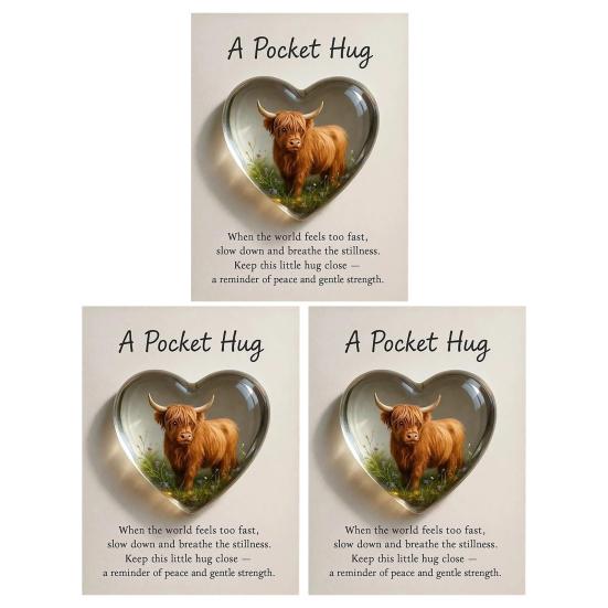 Highland Cow Pocket Hug Mini Heart Shaped Highland Cow Ornament with Inspirational Card Heartfelt