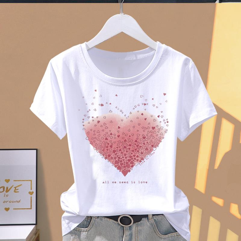 (Asian Size) Style Flower Cute O-neck Casual Clothing Short Sleeve T Shirt Printed T-shirts Fashion Female Women's Top Graphic Tee
