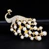 Women Girls Refined Brooches Fashionable High-end White Pearl Peacock Elegant Sparkling Rhinestone Breastpin Pin