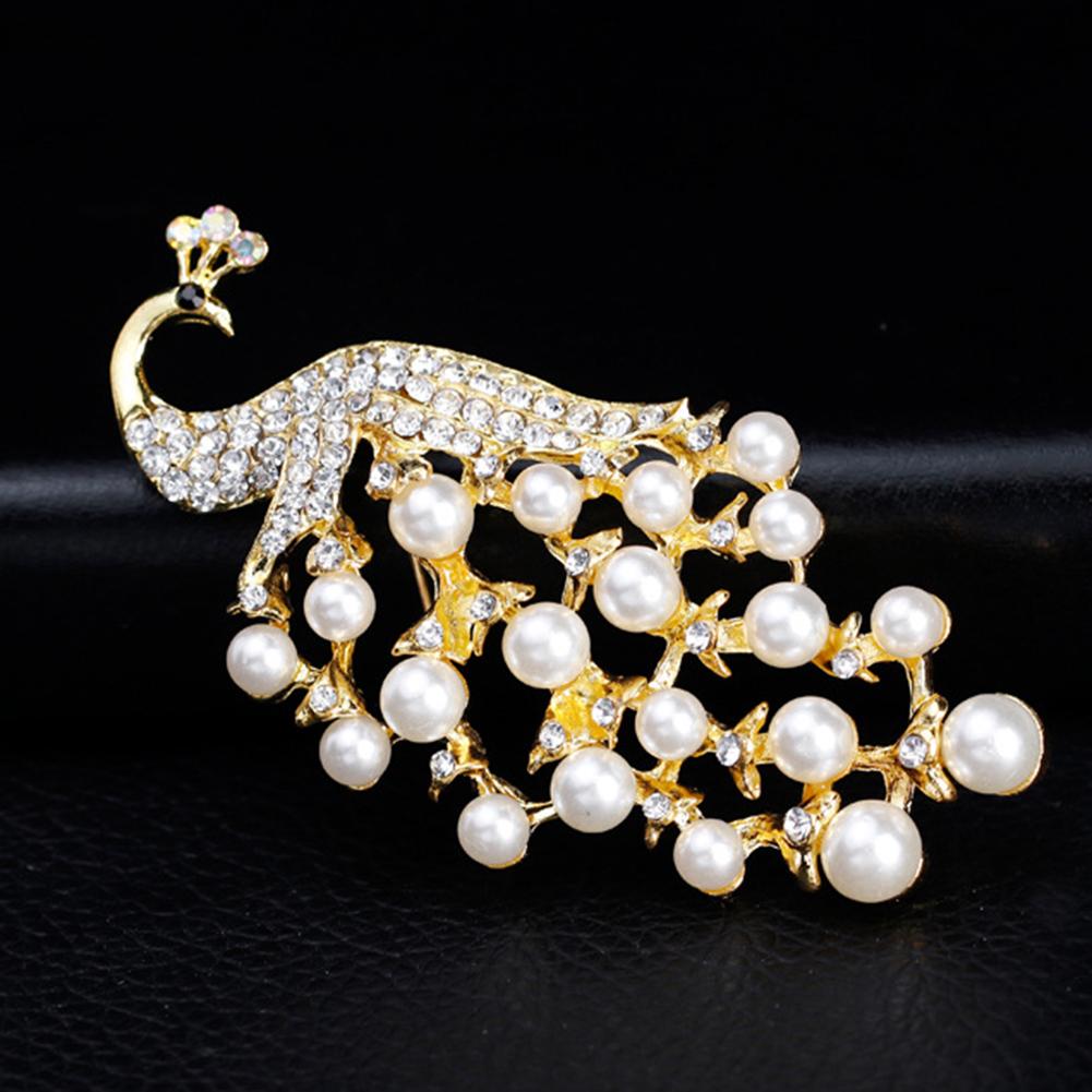 Women Girls Refined Brooches Fashionable High-end White Pearl Peacock Elegant Sparkling Rhinestone Breastpin Pin