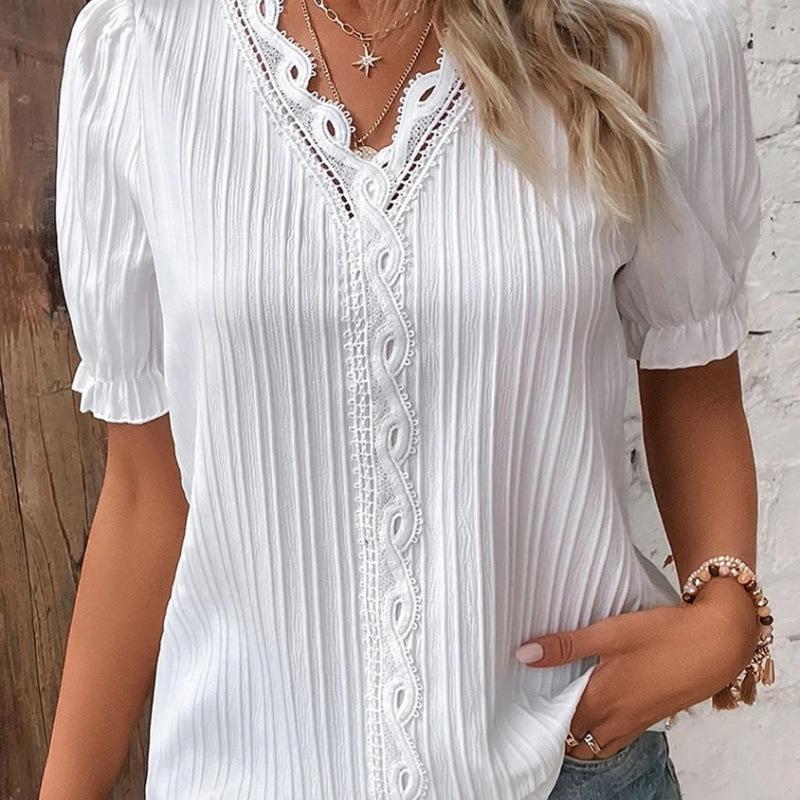 2 summer new vacation fashion hollow short-sleeved women's shirt