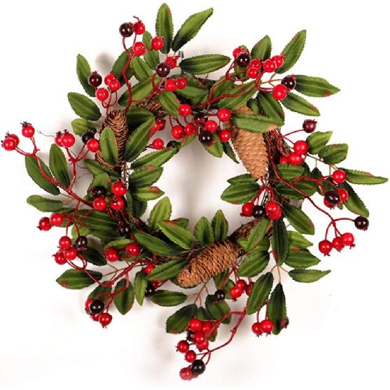 Door Wreath for All Seasons 15.7 Inch Fall Door Wreath Berries, Pinecone and Foliage Christmas Wreath for Front Door or Indoor Wall Décor
