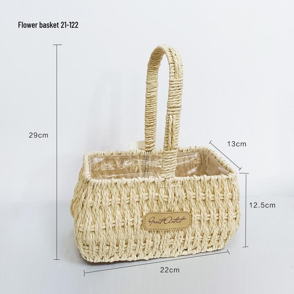 9ZRT Torebka ze sznurka papierowego w stylu pastoralnym – Koszyk na kwiaty – Idealna do aranżacji kwiatowych i prezentów na Dzień Bogini.