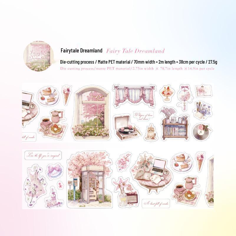 Sugar Poem Matte PET Die-cut Adhesive Tape - Tranquil Life Green Field, 4 Styles, 7.0cm Journal Collage