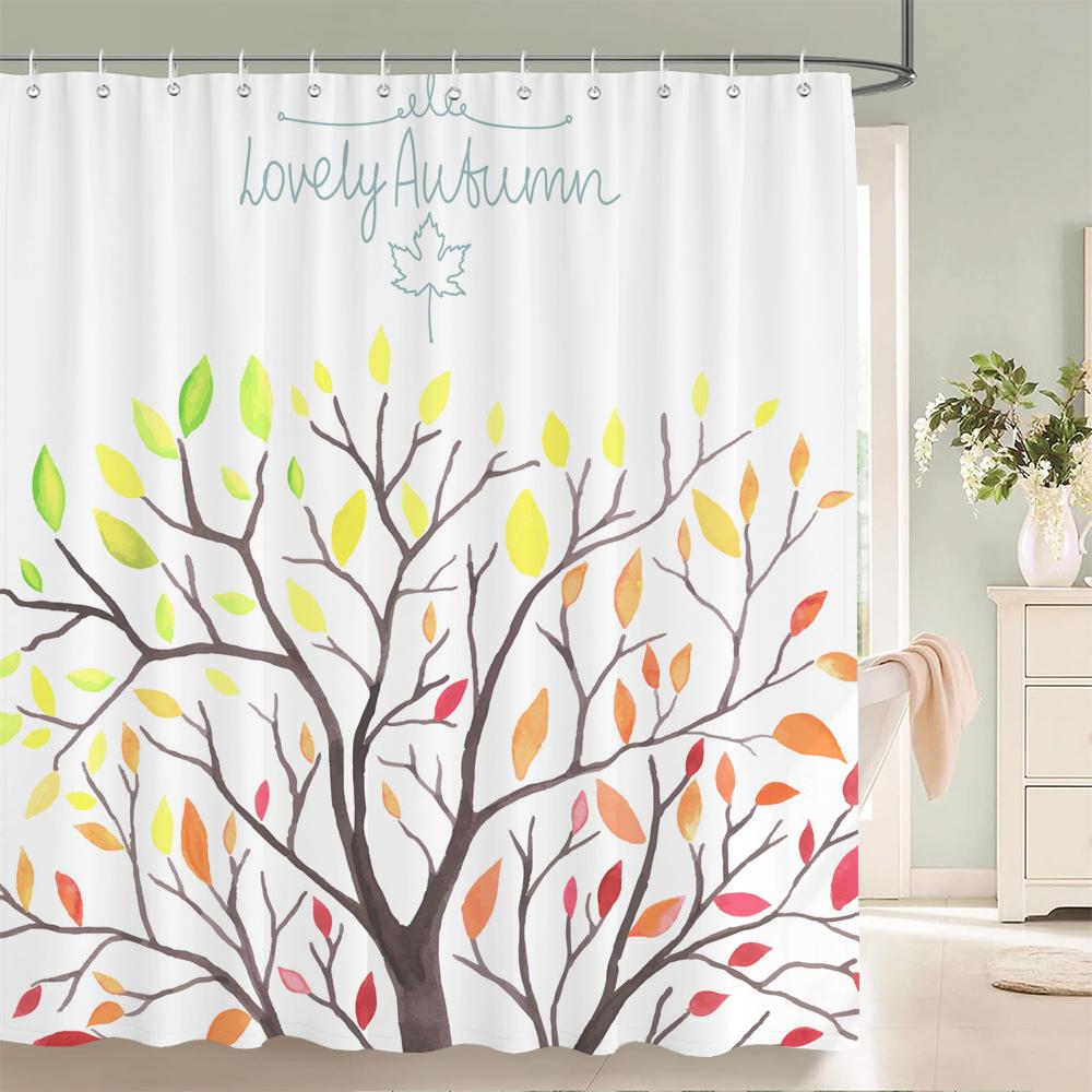 1PC Modern Minimalist leaf Pattern Shower Curtain with Hooks - Design Chic Green leaves Plants Bathroom Curtain Decorationks