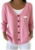 V-Neck 5-Button Printed Cardigan Sweater