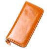 Women'S Leather Long Zipper Clutch Bag Oil Wax Leather Wallet Cowhide Change Bag Key Card Bag
