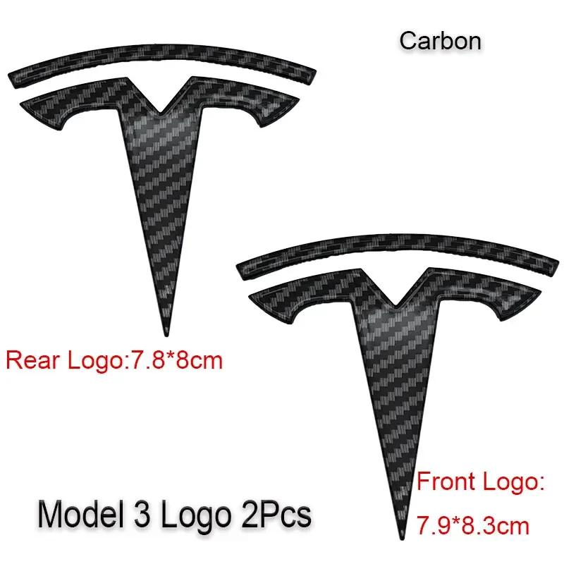 Car Sticker Tesla 2Pcs 3D ABS Black Chrome Red Carbon Car Front Hood Emblem Rear Trunk Badge Sticker For Tesla Model 3 Model Y D