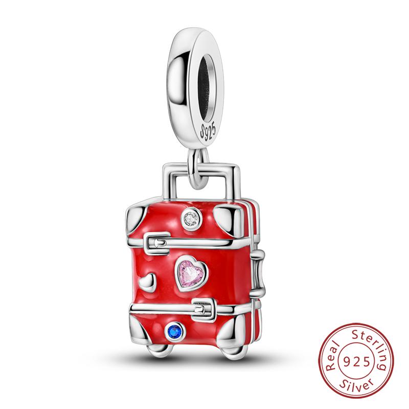 Copper Fashion Colorful Travel Luggage Charms Beads Fit Qikaola Original Bracelets Diy Anniversary Jewelry For Wome