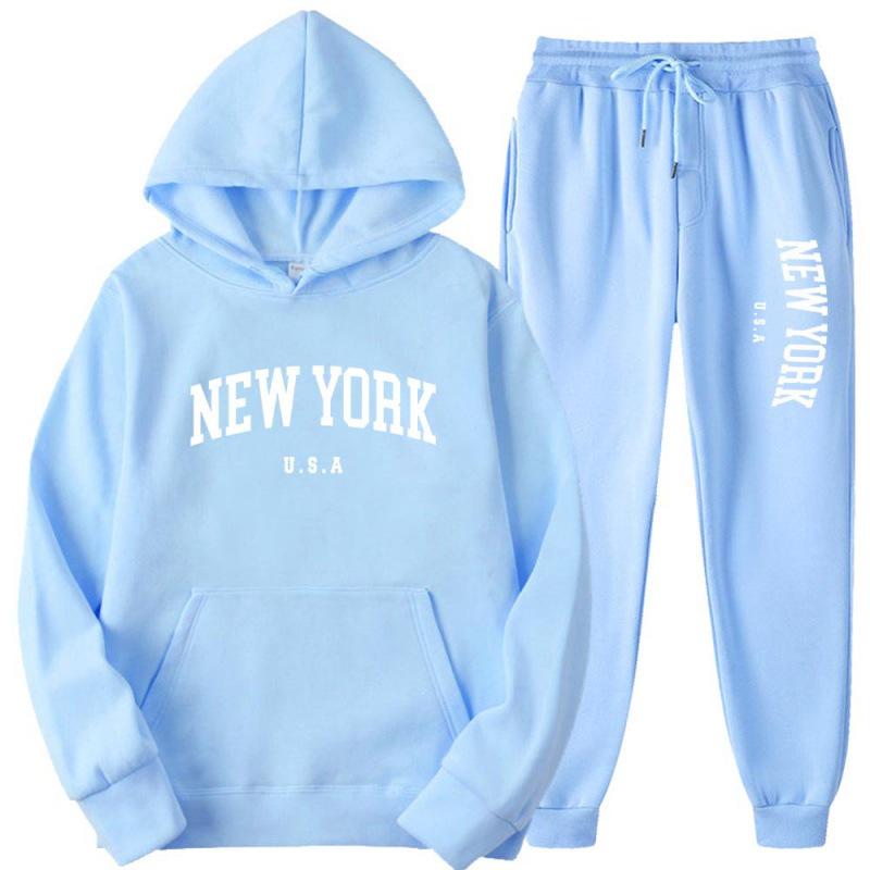 Unisex Fashion Letter Print Casual Loose Hoodie Set