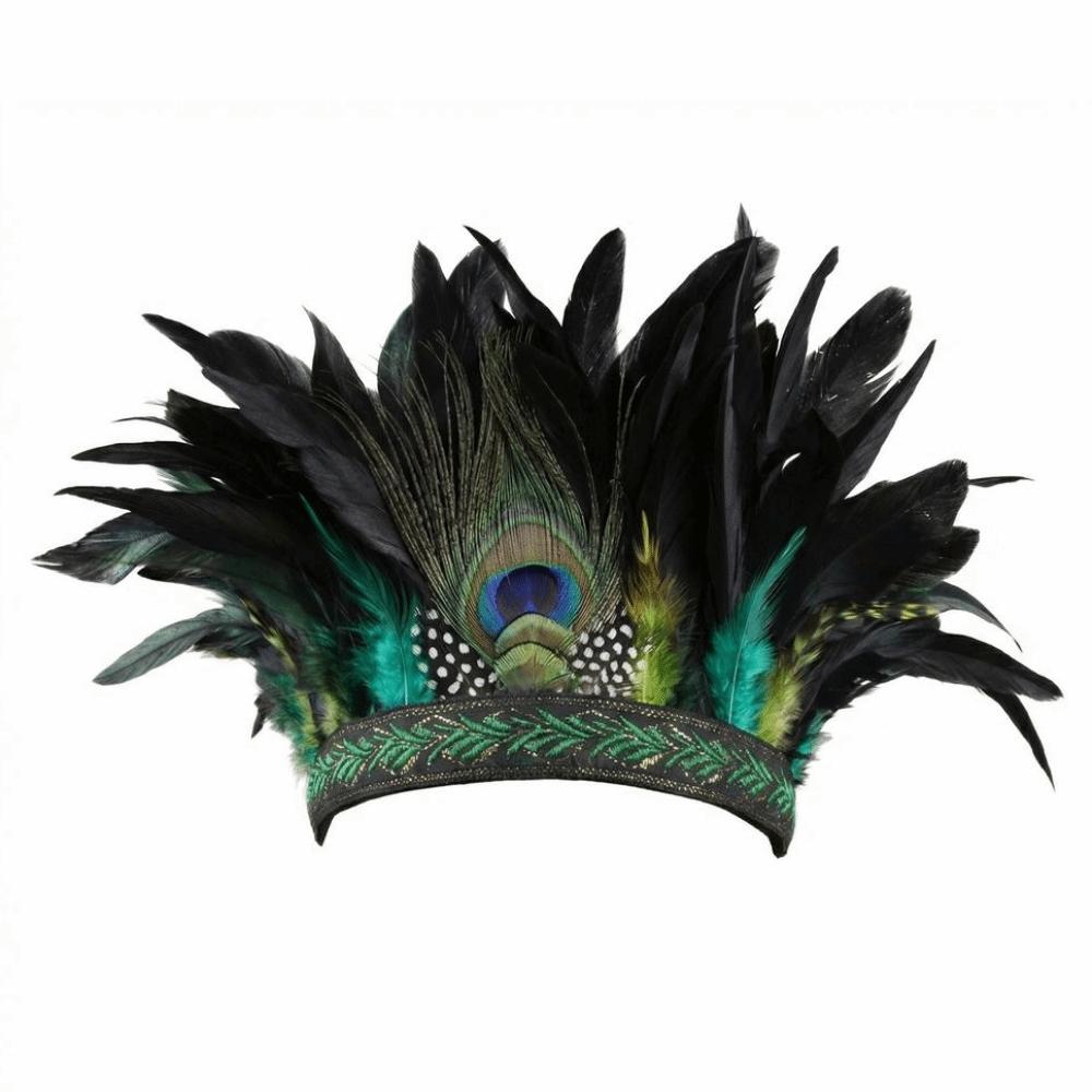 Colorful Indian Feather Crown Headpiece Peacock Costume Headdress Indian Headband Carnival Children зелёный