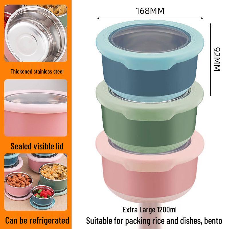 Stainless Steel Food-Grade Sealed Soup & Bento Bowl for Refrigerator