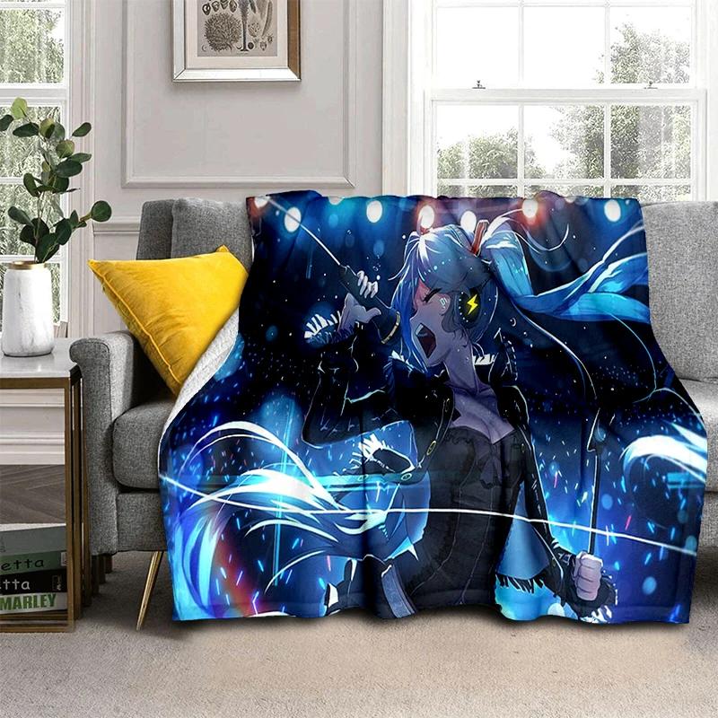 3D M-MIKUS Music VOCALOID Cartoon Girl Soft Plush Blanket,Flannel Throw Blanket for Living Room Bedroom Bed Sofa Cover Gift